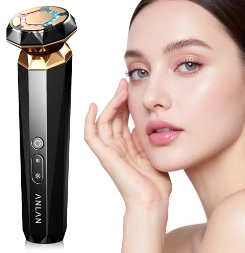 ANLAN Radio Frequency Skin Tightening Machine,18K Gold Anti Wrinkle EMS Facial Lifting Device Anti Aging,9 in 1 RF Red Light Therapy Face Massage,LED Facial Sculptor for Toning Firming,Black Gold