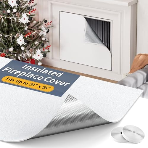 Flamorrow Fireplace Cover, 3-Layer Heat Insulation Fireplace Draft Stopper with Velcor Strips, Indoor Fireplace Draft Blocker Keep Drafts Out & Stop Heat Loss, Covers Up to 39 x 55 Fireplace Frame