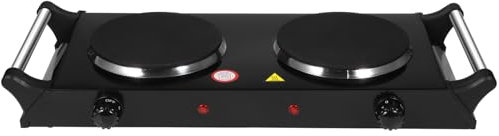 SHINEOFI Portable 2000w Double Electric Burner Cast Iron Plate Electric Stove with Handle Black Uk Plug, Dual Hot Plate Cooktop for Home Kitchen and Countertop Heating