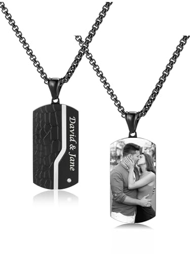 Jovivi Personalisierte Dog Tag Halskette mit Foto und Textgravur Fotoanhänger Beidseitig Gravur Edelstahl Hundemarke Kette Memorial Anhänger Kette personalisiertes Geschenk für Damen Herren