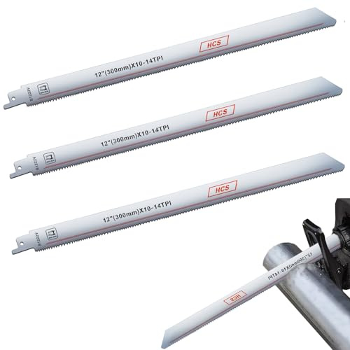 3PCS 12Inch Reciprocating Saw Blade for Fast Metal Cutting, 10-14 TPI 300mm Long Sabre Saw Blades for Metals, Bi-Metal Recip Saw Blades for Bosch, Dewalt, Makita, Ryobi, Black & Decker Recip Saws