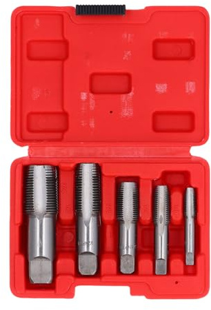 EJGMCNSGB Juego de 5 machos de roscar para tuberías NPT, Kit de Herramientas para roscas cónicas de 3/4, 1/2, 3/8, 1/4, 1/8 de Acero al Carbono, para fontaneros y mecánicos.