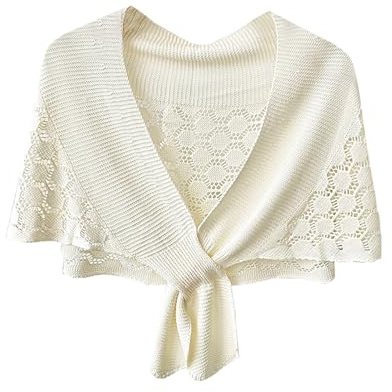 Generisch Scarf Silver Elegant Versatile Ladies Short Scarf Hollow Knit Eyelet Scarf, White, One size