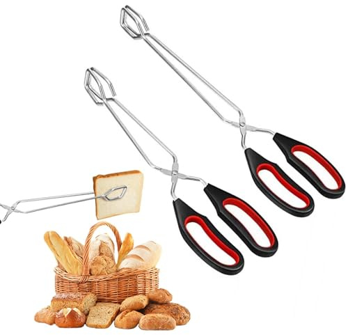 2 PCS Scissor Tongs, 11+13inch Stainless Steel Cooking Tong with Soft Handle, Non Slip Kitchen Tongs Bread Food Tong, Wire Grilling Tongs Tool for BBQ Baking Cooking