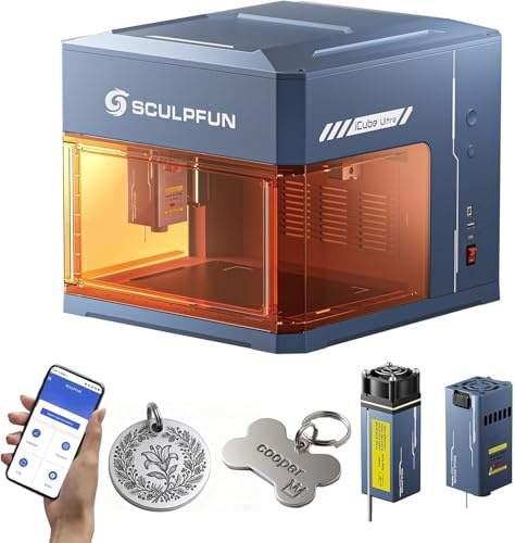 SCULPFUN iCube Ultra Dual Engraving Machine, 12W Diode & 1.2W Infrared Module, Enclosed Engraver for Wood, Leather & Metal, High-Speed Engraving with Cutting Capability, 150 x 150mm Work Area