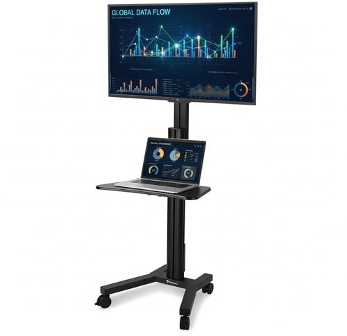 AW Rolling TV Stand Mobile TV Cart Height Adjustable for 32 to 65 LCD LED Screen TVs Office Meeting