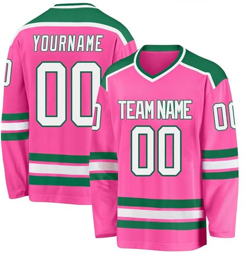 Personalisiertes Hockey Trikot Personalisierbares Eishockey Trikot Kinder mit Eigenem Namen Nummer Teamname Langarm Atmungsaktiv Jersey für Männer Frauen Eishockey Kostüm (Pink)