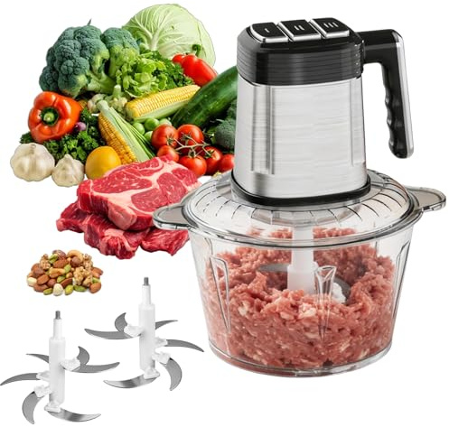 Electric Food Processor 2L,with Glass & Stainless Steel Bowls,Easy to Clean | 2 Sets of Bi-Level Blades,3-Speed Settings,Food Maker for Kitchen Prep,Chopper & Fruit,Vegetable,Nut,Meat Grinder
