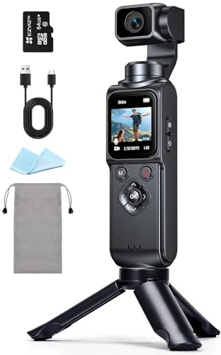 Ruycllo Cámara Deportiva, Cámara Vlog con Lente Giratoria de 330° – Estabilización de 2 Ejes, Pantalla Táctil 64MP con Tarjeta 64GB, Seguimiento de Caras, Cámara Compacta para Deportes y vlogging