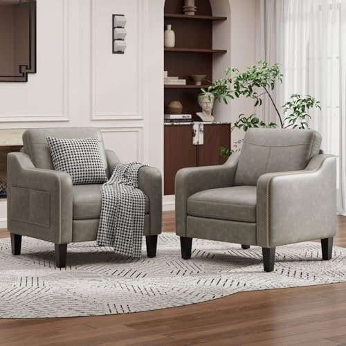 MALOL Sessel Wohnzimmer 2er Set, Ohrensessel Wohnzimmer, Polstersessel Fernsehsessel mit Armlehnen Einzelsofa, Fernsehsessel Relaxsessel，Lesesessel für Wohnzimmer Büro Schlafzimmer, Grau