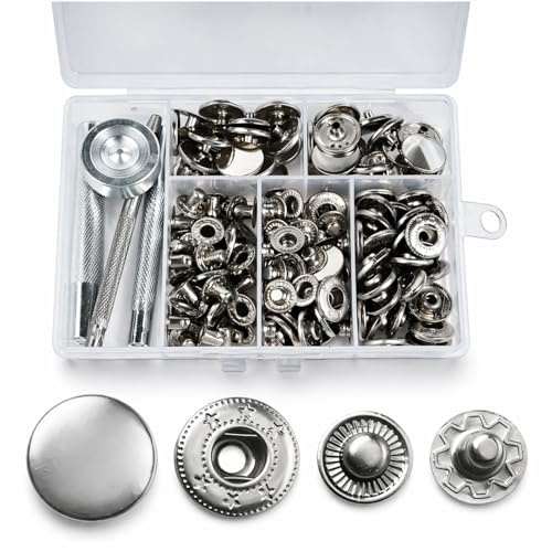 Juego de 40 Corchetes De Presión Metálicos Plateados Φ15mm con 4 Herramientas – Para Ropa, Bolsos, Chaquetas, Jeans, Cinturones y Proyectos de Cuero