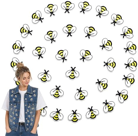 30 Pcs Bee Iron On Patches, Embroidered Sew On Applique Patches for Clothing, Decorative Sewing Animal Patch Stickers for Bags, Jackets, Jeans, Clothes DIY Crafts