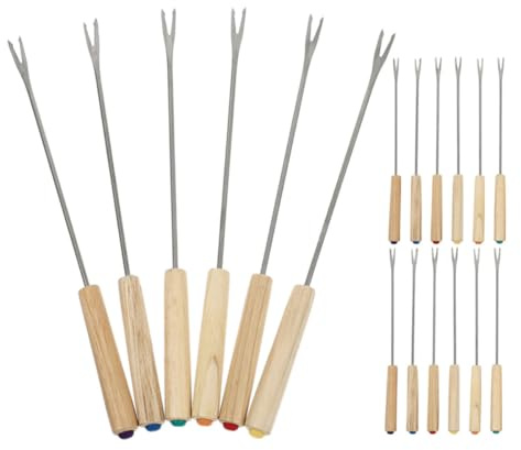 HOMSFOU Forchette per Fonduta Set 18 con Manico in Legno Ergonomico, Facili da Pulire in Acciaio Inossidabile per Cheese Fondue e Chocolate Dipping Durante Riunioni