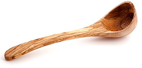 Verano Olive Wood Serving Wooden Ladle Cooking Mixing Soup Utensil - 25cm