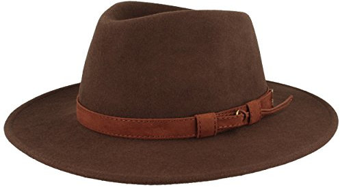 Rollbarer Outdoor Filz-Hut | Trekking-Hut | Wollhut aus 100% Wolle – Wasserabweisend & Faltbar – mit Ledergarnitur & Huteinlagen - Für Herren & Damen, Braun, 56