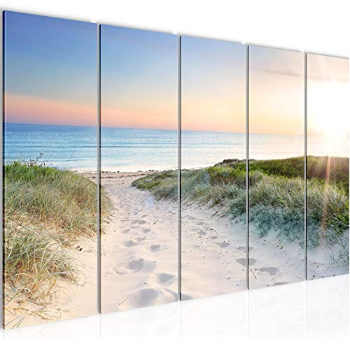 Runa Art Bild Strand Meer Wandbilder auf Vlies Leinwand 5 Teilig Wanddekoration Schlafzimmer Wohnzimmer 607356a