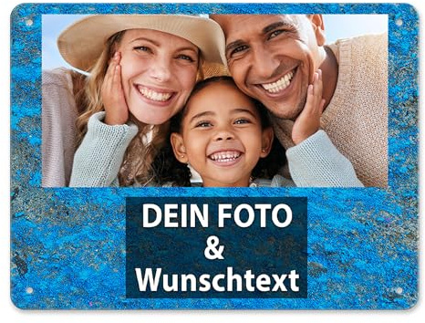 Blech-Schild mit Foto und Text selbst gestalten/Personalisierbar mit eigenem Bild als Metall-Poster / A5 (15x20cm) im Querformat/Grunge Bunt 3