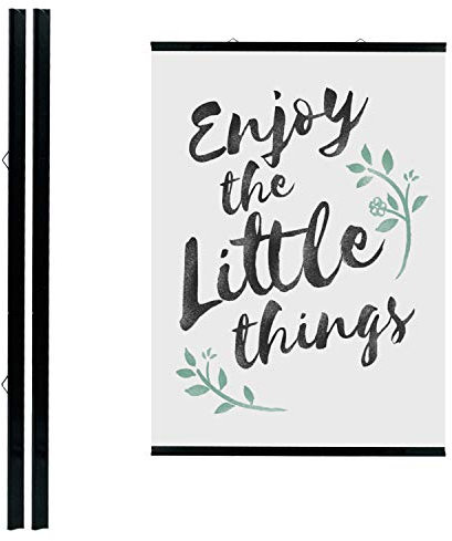 LEO's - 1 x Posterklemmschiene DIN A1 Ober- und Unterteil (59,4 cm) Schwarz Hart-PVC - Klemmschiene zum Aufhängen von Postern und dünnen Displays - Kunststoff Posterschiene Posterleiste mit 2 Hängern