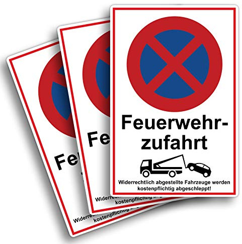 STROBO 3 Stück XXL Feuerwehrzufahrt freihalten Hinweisschild | Stabile 5mm Hartschaumplatte als 40x30cm Schild mit UV-Schutz für den Außenbereich