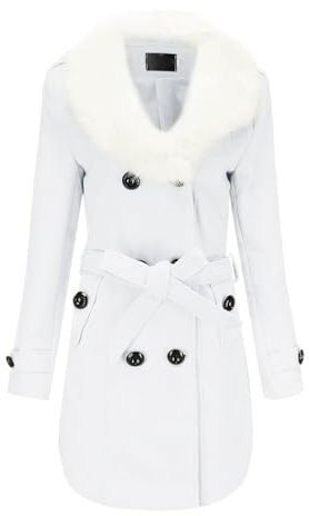 Tomwell Winterjacke Damen Mäntel Einfarbig Mode Lange Daunenjacke mit Kapuze Jacken Warm Trenchcoat mit Pelzkragen Parka Outwear A Weiß 3XL