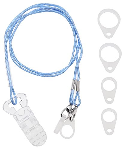 eMagTech Hearing Aid Clip Anti-Lost Lanyard Safety Retainer for Adults and Kids with 3 Assorted Sizes Silicone Loops & 1PCS Plastic Storage Box Light Blue
