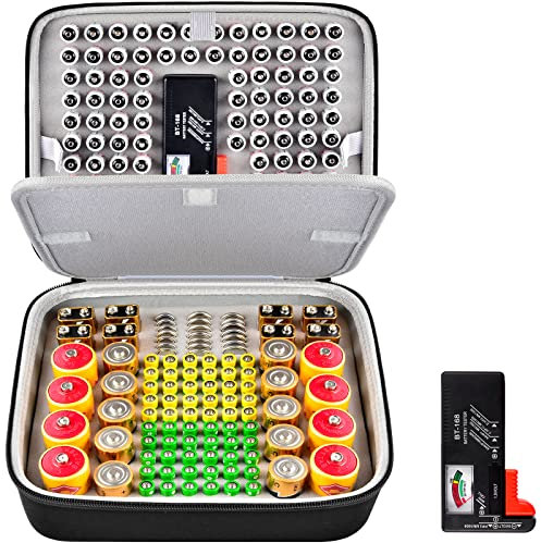 Organizer per batterie, a doppio strato per batterie con batteria BT-168 (non include batterie) da 197 + AA AAA 9 V C D al litio 3 V con tester batteria
