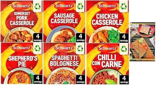 Schwartz Meat Packet Mix Bundle, Chilli, Spaghetti Bolognese, Shepherds Pie, Chicken Casserole, Sausage Casserole and Somerset Pork Casserole