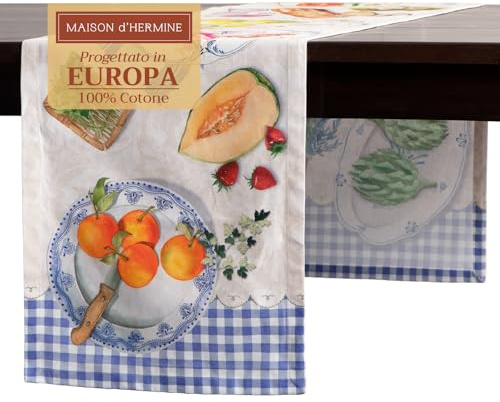 Maison d'Hermine Runner da tavolo in 100% cotone, lunghezza 150 cm, per casa, cucina, sala da pranzo, feste, matrimoni, Primavera Estate (Gourmand, 50 cm x 150 cm)