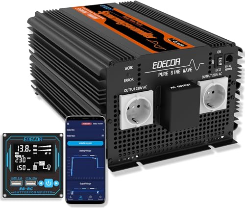 EDECOA Wechselrichter 12V 230V Reiner Sinus 3500w ECO Modus mit App Fernbedienung 2X USB Spannungswandler Kompatibel mit Batterien Lithium AGM Gel FLD für Wohnmobil Auto Solarpaneele Power Inverter