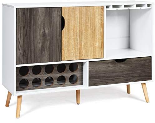 TANGZON Buffet Sideboard, 2-Door Wooden Storage Cabinet with Wine Rack, Glass Holders, Adjustable Shelf, Drawer & Open Compartment, Freestanding Cupboard for Kitchen Dining Living Room Hallway
