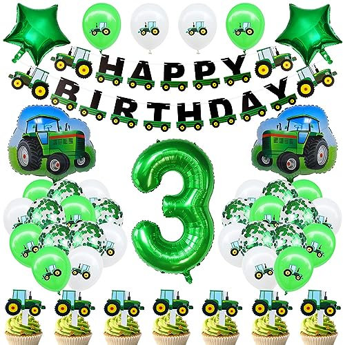 Geburtstagsdeko 3 Jahre Junge Traktor Geburtstag Deko Luftballon Traktor Deko Kindergeburtstag Grün Folienballon Traktor Konfetti Luftballons Deko für Babyshower Jungen Party Dekoration