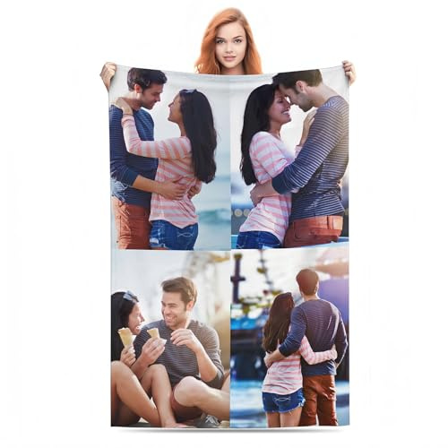 Bbflyper Personalisierte Decke,Fotodecke Individueller mit Foto Collage/Text/Bild,Flanell Decke Selbst Gestalten Foto für Ehemann Paare-4 Foto,150×200 cm