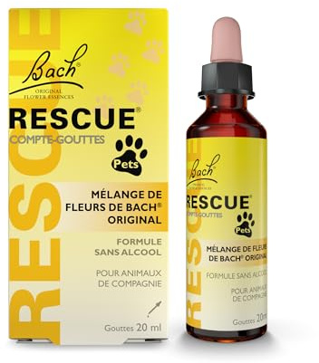 RESCUE PETS - Compte-Gouttes - Sérénité pour animaux de compagnie - Idéal pour voyage, visite vétérinaire, toilettage, bruit et solitude - Sans alcool, naturel et vegan - Flacon 20ml