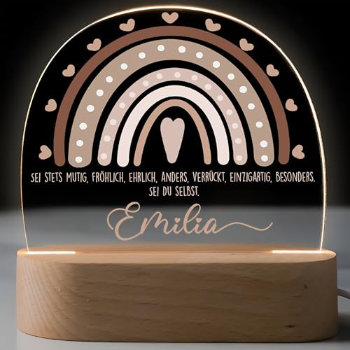 Kidsmood Personalisiertes Nachtlicht Baby mit Namen - Stilllicht Kinder LED, dimmbar, Holz - Babygeschenk Geburt, Taufgeschenk Mädchen Jungen, Kinderzimmer Lampe & Schlummerlicht [Regenbogen Beige]