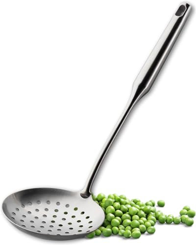 Sabatier Professional Large Metal Skimmer - Satin Polished Stainless Steel Cooking Spoon for Draining Frying Oil, Serving Boiled Veg Or Pasta. Strong Construction. 25 Year Guarantee, Dishwasher Safe