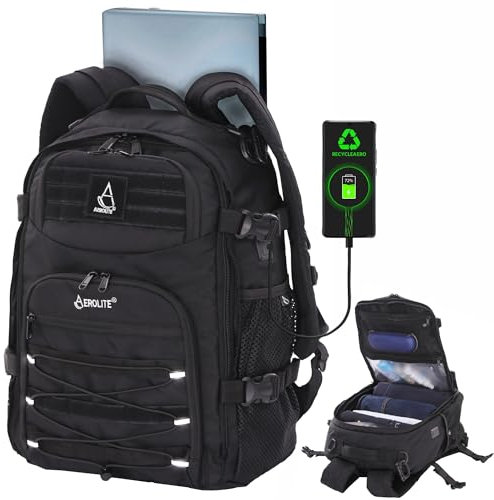 Aerolite 45x36x20cm Easyjet Maximum 32L Tactical Backpack Eco-Friendly Shower-Resistant Camping Hiking Trekking Travel Carry On Hand Cabin Luggage Flight Rucksack Bag 45x36x20 Easyjet Approved Black