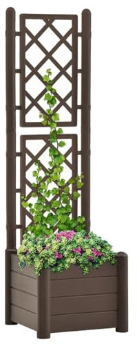 BaraSh Pflanzkübel mit Spalier 43x43x142 cm PP Mokka Untertopf Pflanzen Hoher Blumentopf Innen