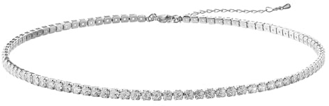 JewelryWe Tennis Halskette Damen Choker Edelstahl Zirkonia Glitzer Halsband verstellbare dünne Tennis Choker Kette Silber Geschenk für Frau Mädchen
