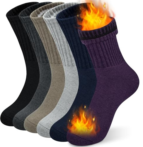 Beaulov 6 Pares Calcetines Mujer de Lana Merino Calcetines Termicos Mujer Calcetines Invierno Grueso Calcetines de Senderismo Aire Libre para Mujer
