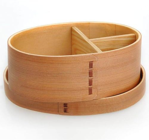 Lpitoy Wooden Bento Box Old Lacquered Natural Pine Fir Lunchbox with Food Compartments Retro Round Food Box Food Container for Picnic Sushi Lunch Bento