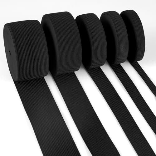 ihaspoko 25 mètres Bande Elastique Couture Noir, 10mm 15mm 20mm 30mm 40mm de Large Élastique pour la Couture de Ceinture, Taille de Pantalon et Bricolage (5m/Rouleau)