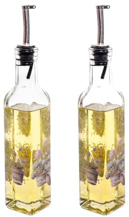 TZSSP Olive Oil Bottle, Oil & Vinegar Cruet Bottle 9oz/270ml - Dispenser Bottle Set, Glass Container with Drip-Free Stainless Steel Pourers, Bottle Set for Kitchen, Green