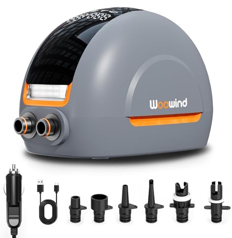 Woowind NW10 paddelbrädspump, bärbar sippump, högt tryck, 20 psi, luftpump, dubbelstegs uppblåsning/tömning, typ C/12 V DC elektrisk sippump för uppblåsbara stående paddelbrädor, båtar, kajaker
