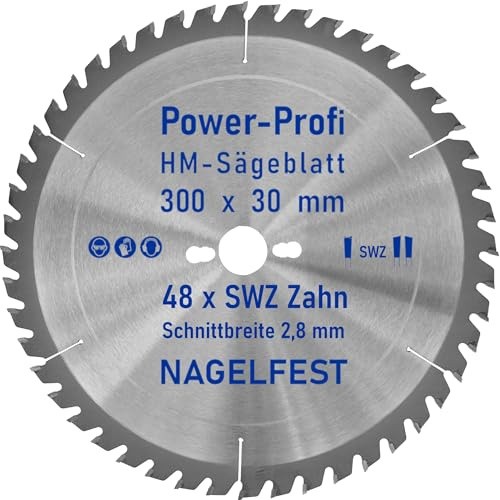 HM-Sägeblatt 300 x 30 mm SWZ 48 x Zahn - nagelfest Super-Allrounder - Kreissägeblatt Wechselzahn HW WZ für Wippsäge Tischkreissäge Brennholzsäge Holz mit Betonbeschlag Brennholz Hartholz Holzplatten