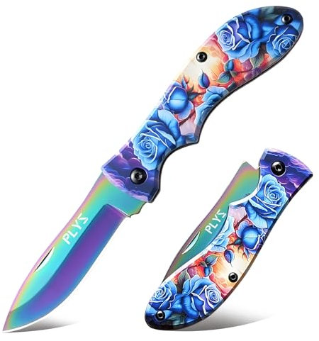 Plys Couteau de poche couteau pliant lame tranchante en acier inoxydable couteau d'extérieur couteau de survie motif Floral bleu