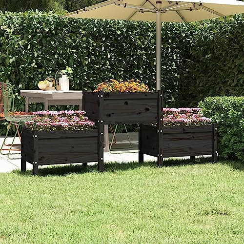 DYRJDJWIDHW Pot de Fleur Exterieur XXL,Pots,bac a Fleurs Exterieur Grande Taille,Jardinière Noir 178,5x44x75 cm Bois Massif de pinConvient pour Les patios, Les balcons et Les Jardins