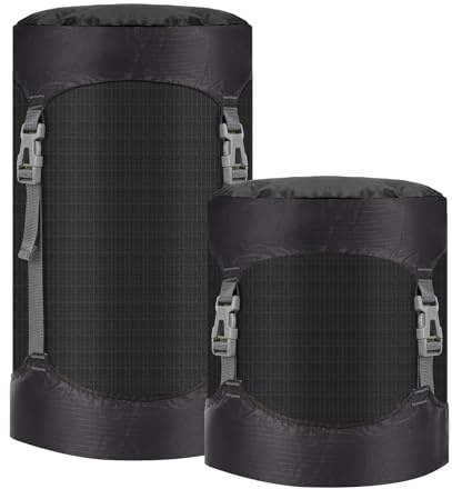 Risipu Compression Stuff Sack, 8L/15L/25L/35L/52L Sleeping Bag Compression Sack Great for Compression Bag Waterproof Outdoor Storage Bag for Backpacking, Traveling,Hiking and Camping (Black, S)