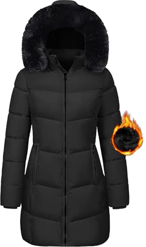 Tuopuda Winterparka Damen Lang Warm Winter Daunenjacke Wasserdicht Steppjacke Skijacke Übergangsmantel Winddichter Pufferjacken Stehkragen Oberbekleidung Geschenk für Frauen, Schwarz, S