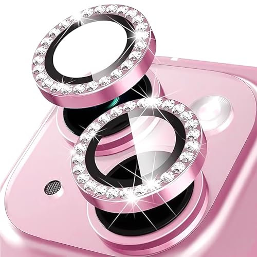 Oelrstfe Pellicola Fotocamera per iPhone 14/14 Plus,Posteriore Obiettivo Protezione Vetro Temperato,HD Trasparente Lente Schermo,Durezza 9H Anti-graffio Ultra Resistente Glitter Camera,Rosa