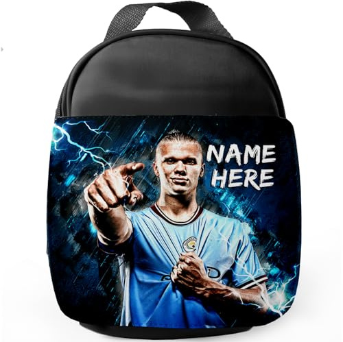 KRAFTYGIFTS Personalised Haaland Lunch Bag Manchester Football Legend Boys School Nursery Insulated Lunchie Box Lunchbox Snackbox NL31